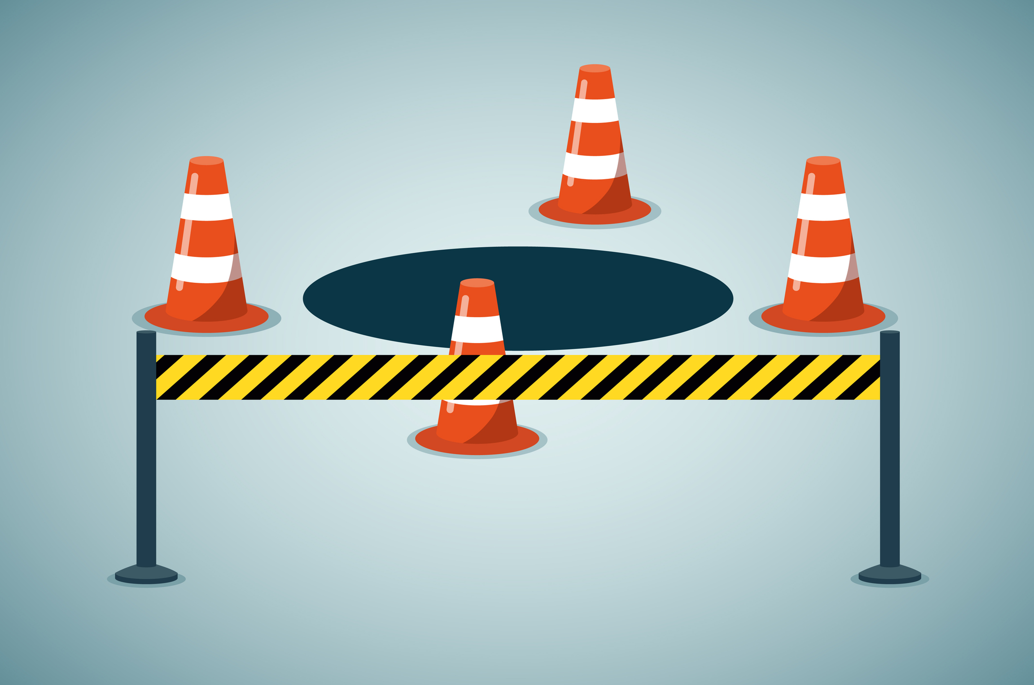 Conceptual illustration of a danger warning sign and a trap representing business risk and crisis.